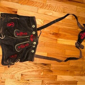 Traditional Black Lederhosen with Red Embroidery